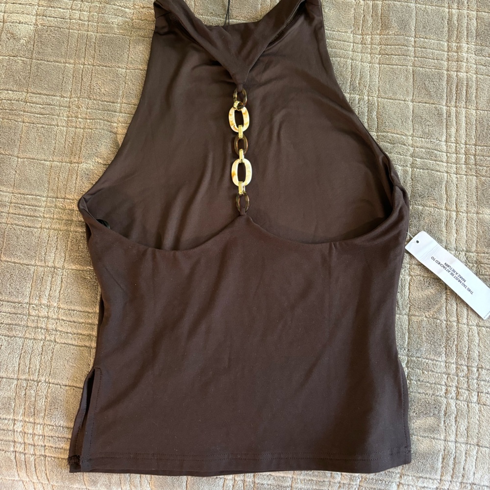 Brand New Princess Polly Chocolate Brown Tank Top with Gold Chain Accent